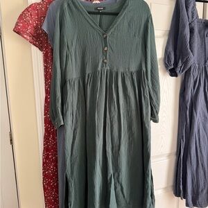 Madewell Green Button-Front Women's Dress